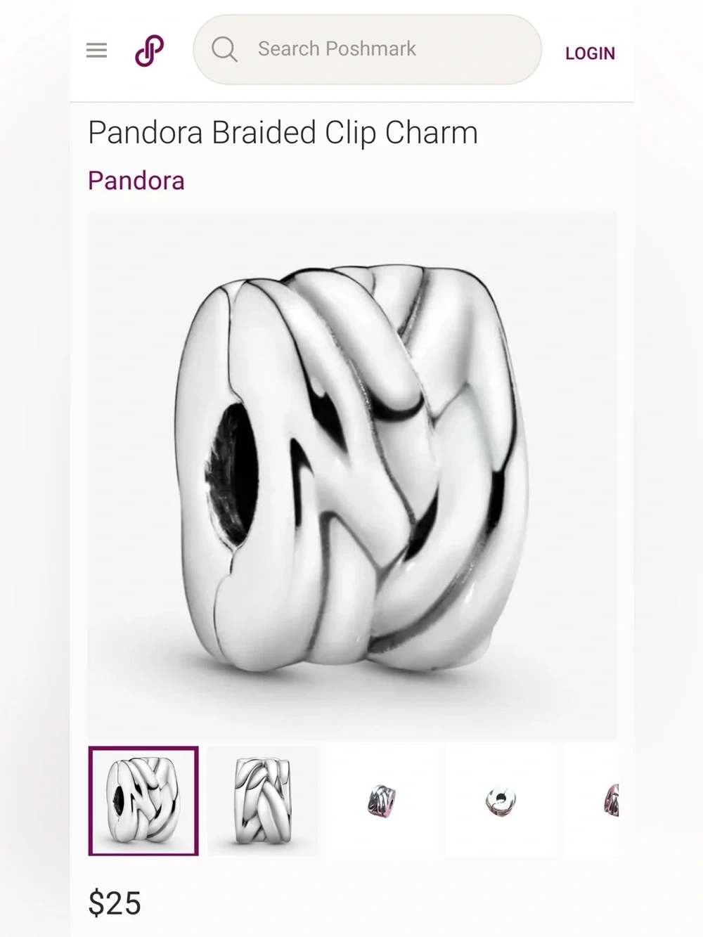 Pandora Silver Bracelet with Winnie the Pooh, Cross, & Braided Snap Charms